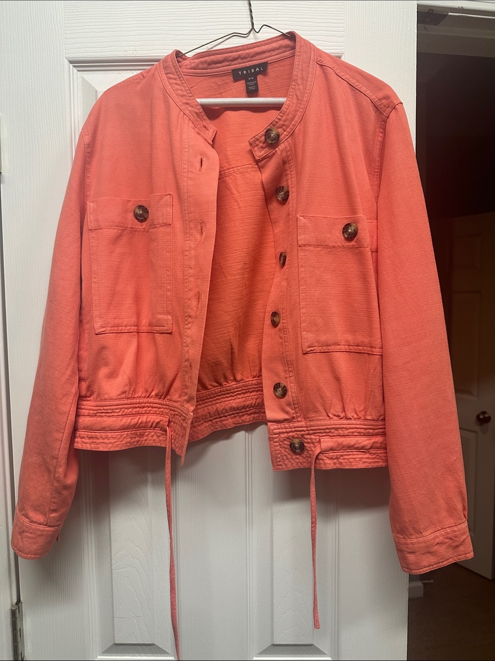 Tribal Coral Button-Front Drawstring Jacket